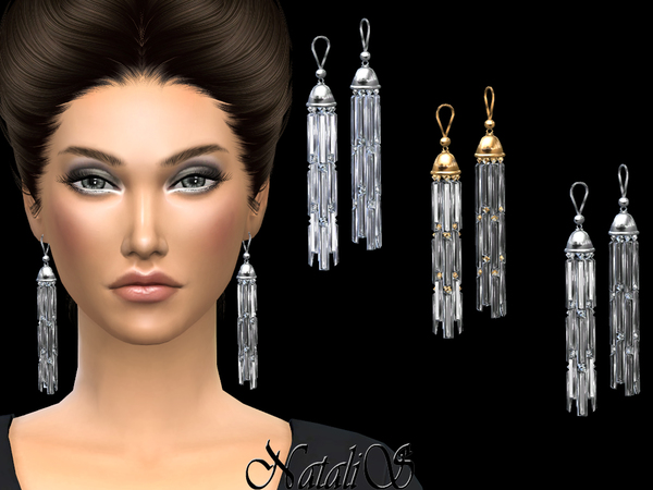 Sims 4 Long Rhinestone Drop Earrings by NataliS at TSR