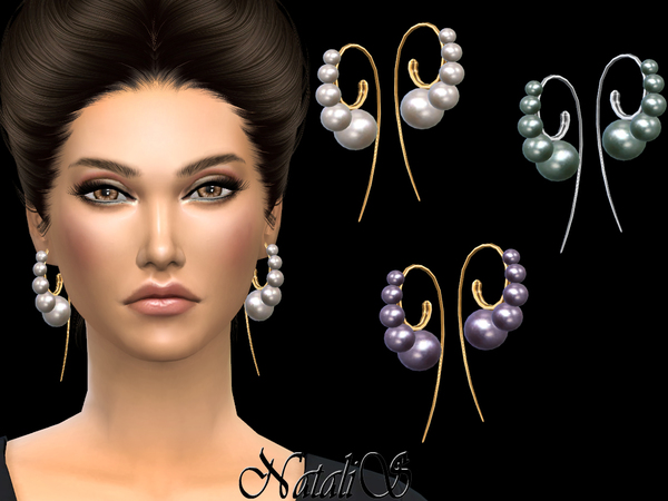 Sims 4 Curved Ear Wire Pearls Earrings by NataliS at TSR