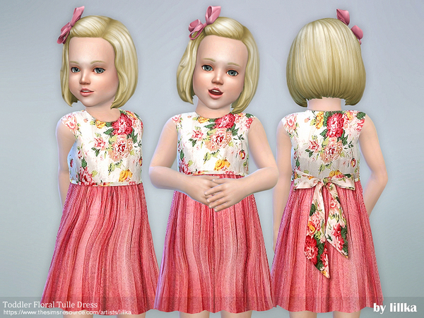 Sims 4 Toddler Floral Tulle Dress by lillka at TSR