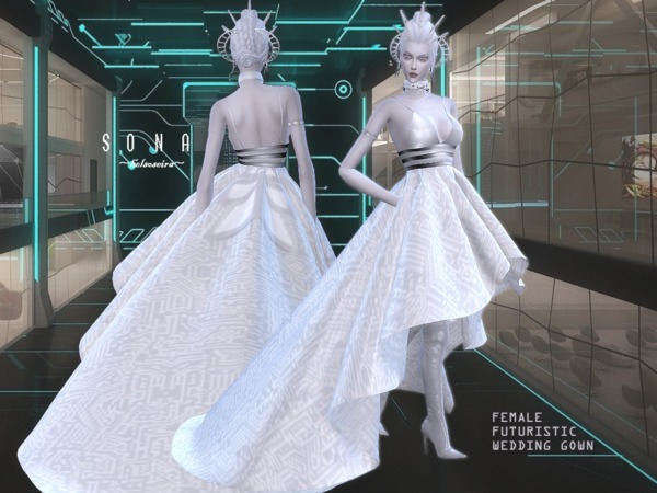 Sims 4 SONA Futuristic Wedding Gown by Helsoseira at TSR