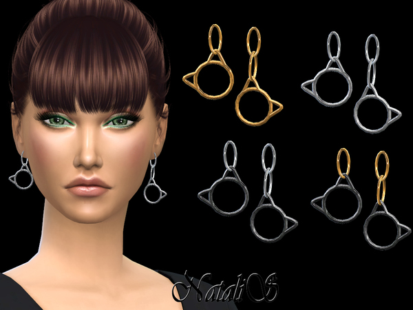 Sims 4 Kitty drop earrings by NataliS at TSR