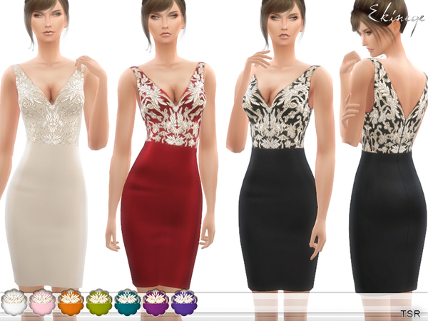 Sims 4 V Neck Gold Embroidered Dress by ekinege at TSR