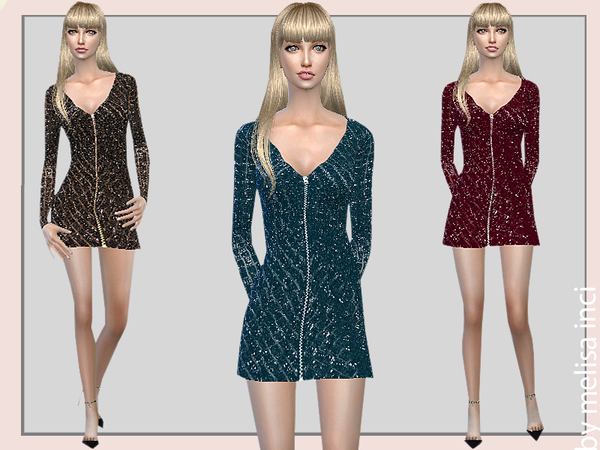 Sims 4 Sequin Zip Front Mini Dress by melisa inci at TSR