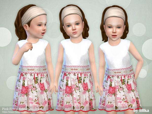 Sims 4 Pink Floral Sleeveless Dress by lillka at TSR