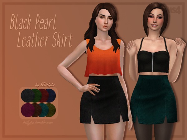 Sims 4 Black Pearl Leather Skirt by Trillyke at TSR