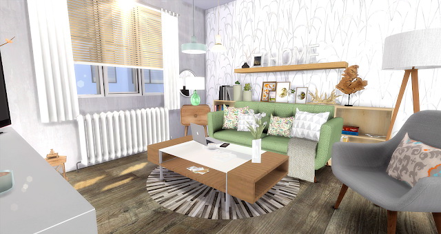 Sims 4 Green Apartment Room at Liney Sims