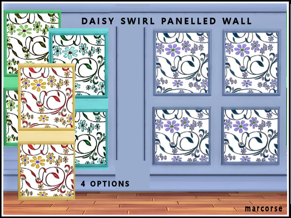 Sims 4 Daisy Swirl Panelled Wall by marcorse at TSR