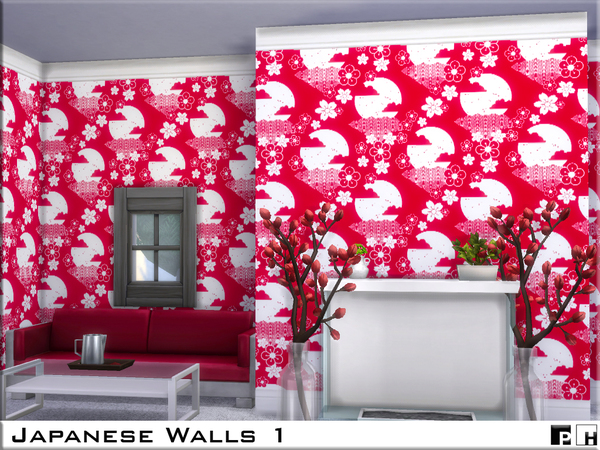 Sims 4 Japanese Walls 1 by Pinkfizzzzz at TSR
