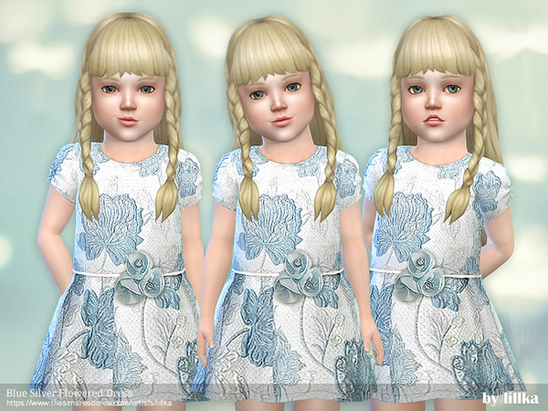 Sims 4 Blue Silver Flowered Dress by lillka at TSR