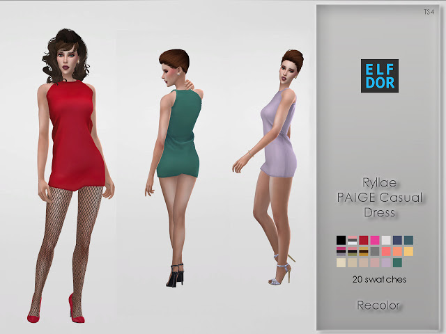Sims 4 Ryllae PAIGE Casual Dress Recolor at Elfdor Sims