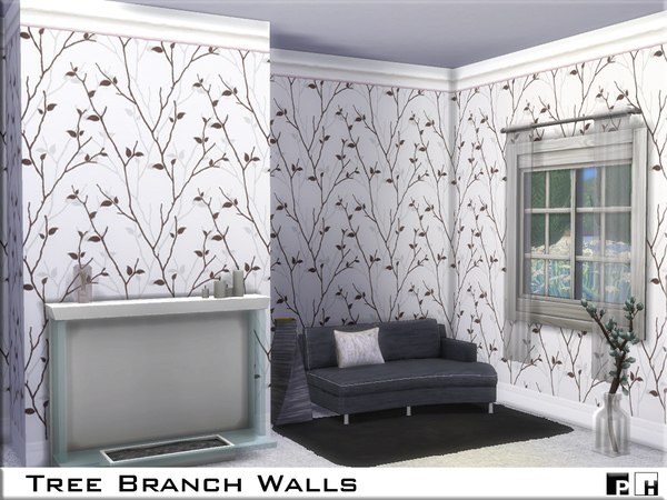 Sims 4 Tree Branch Walls by Pinkfizzzzz at TSR