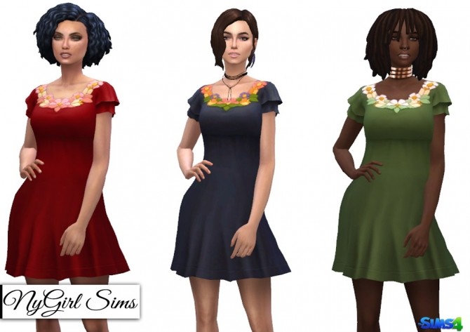 Sims 4 Floral Collar Spring Dress at NyGirl Sims