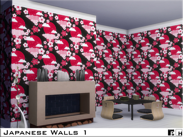 Sims 4 Japanese Walls 1 by Pinkfizzzzz at TSR