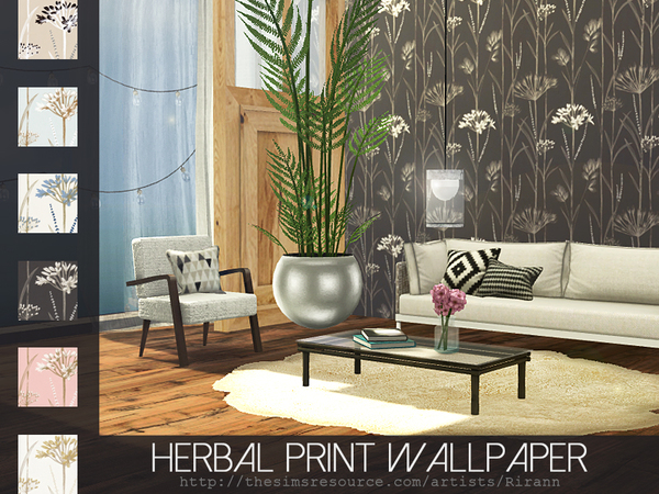 Sims 4 Herbal Print Wallpaper by Rirann at TSR