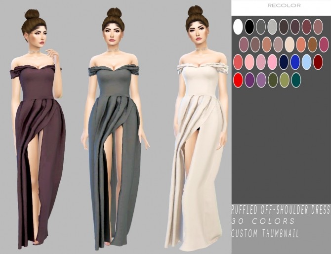 Sims 4 Ruffled Off Shoulder Dress at Simply Simming