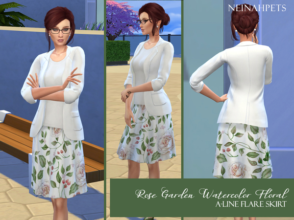 Sims 4 Watercolor Rose Garden Flare Skirt by neinahpets at TSR