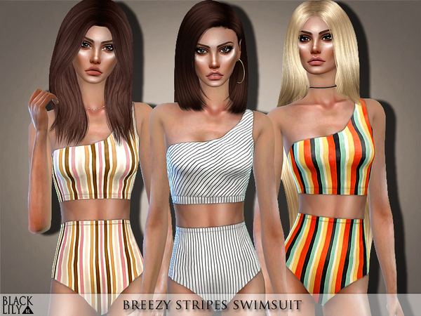 Sims 4 Breezy Stripes Swimsuit by Black Lily at TSR