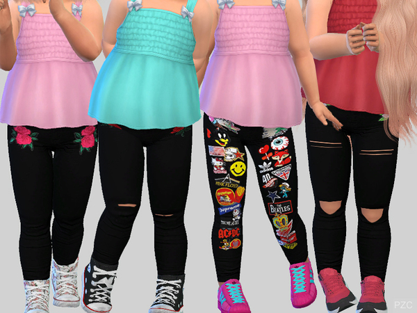 Sims 4 Black Denim For Toddler 010 Embroidered and Patched by Pinkzombiecupcakes at TSR