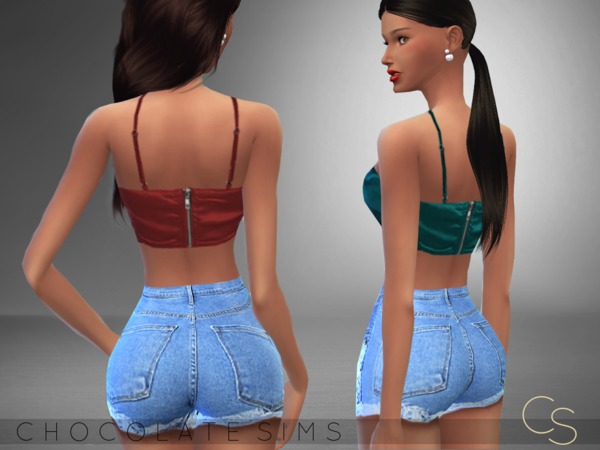 Sims 4 Satin Crop Top by MissSchokoLove at TSR