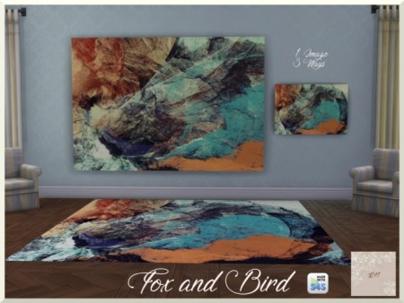 Fox and Bird paintings and rug by augold44 at Mod The Sims