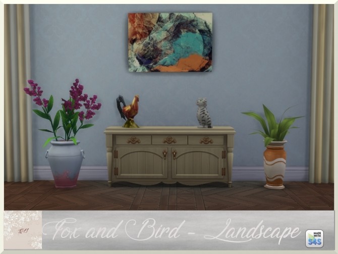 Sims 4 Fox and Bird paintings and rug by augold44 at Mod The Sims