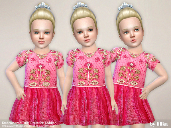 Sims 4 Embroidered Tulle Dress for Toddler by lillka at TSR