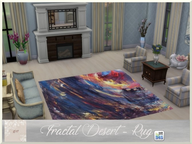 Sims 4 Fractal Desert paintings and rug by augold44 at Mod The Sims