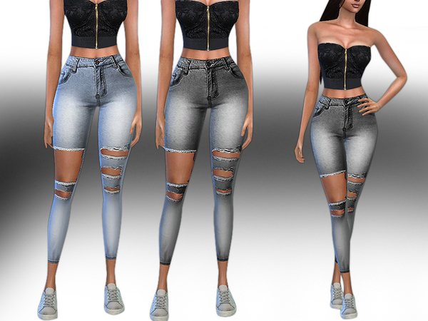 Sims 4 Trendy High Ripped Stretch Jeans by Saliwa at TSR