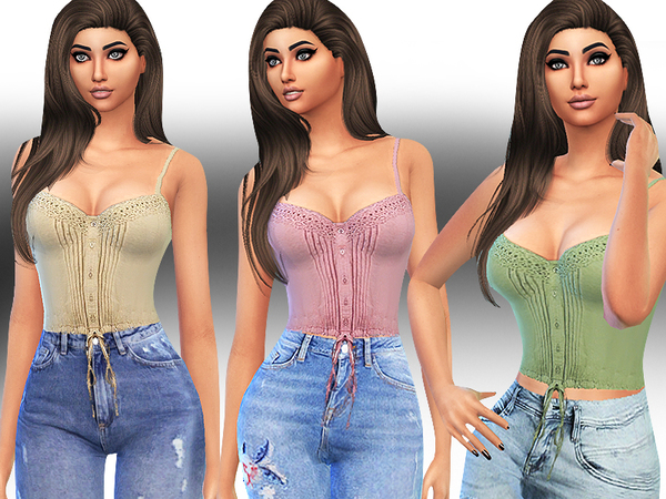 Sims 4 Lace Detail Button Up Crop Tops by Saliwa at TSR