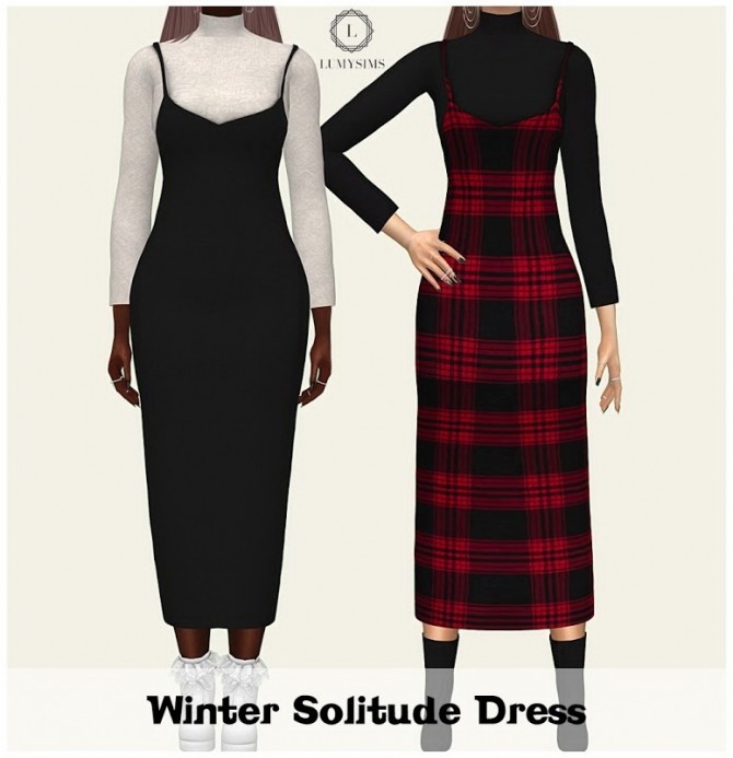 Sims 4 Winter Solitude Dress at Lumy Sims