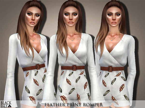 Sims 4 Feather Print Romper by Black Lily at TSR