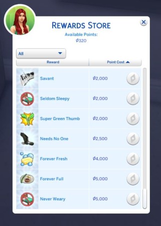 Cheaper Aspiration Rewards by sibble at Mod The Sims
