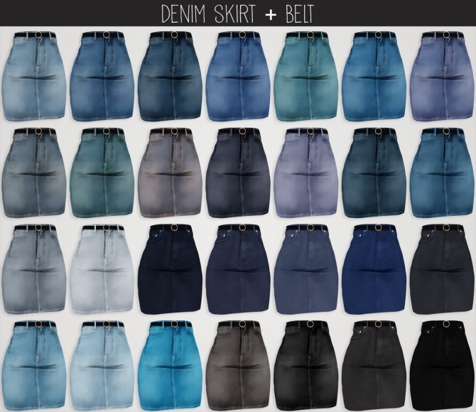 Sims 4 Mesh top & denim skirt + belt & warm boots at Elliesimple