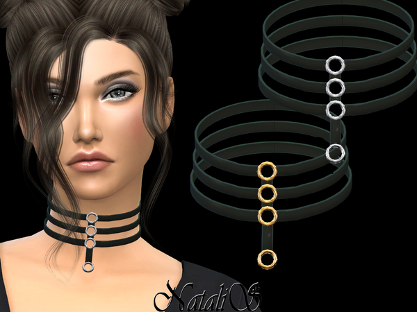 Sims 4 Triple choker with rings by NataliS at TSR