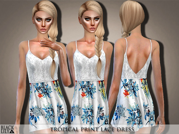 Sims 4 Tropical Print Lace Dress by Black Lily at TSR