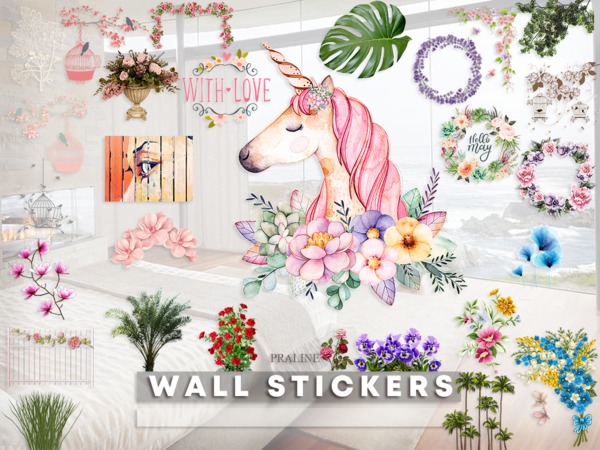 Sims 4 Wall Stickers by Pralinesims at TSR