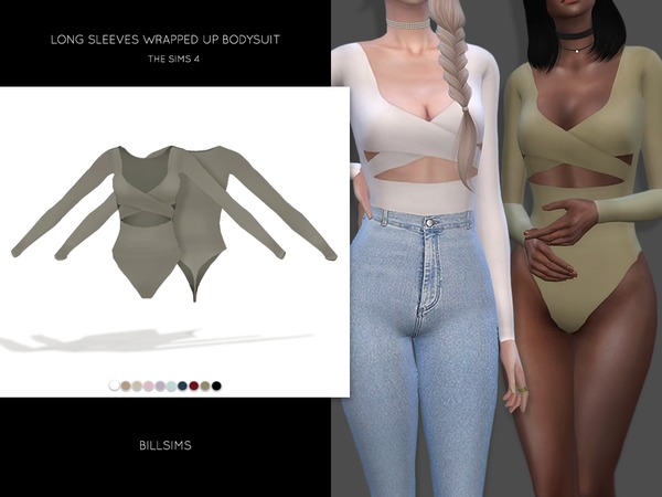 Sims 4 Long Sleeves Wrapped Up Bodysuit by Bill Sims at TSR