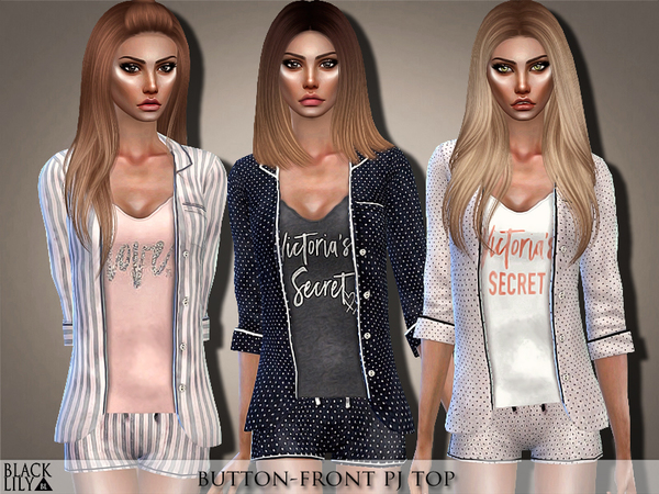 Sims 4 Button Front PJ Top by Black Lily at TSR