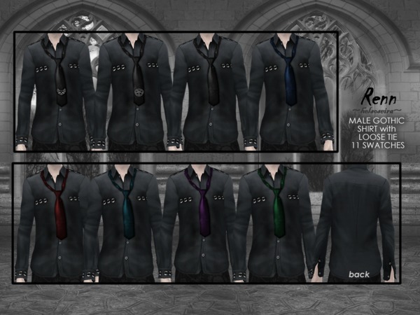 Sims 4 RENN Gothic Shirt with Loose Tie MALE by Helsoseira at TSR