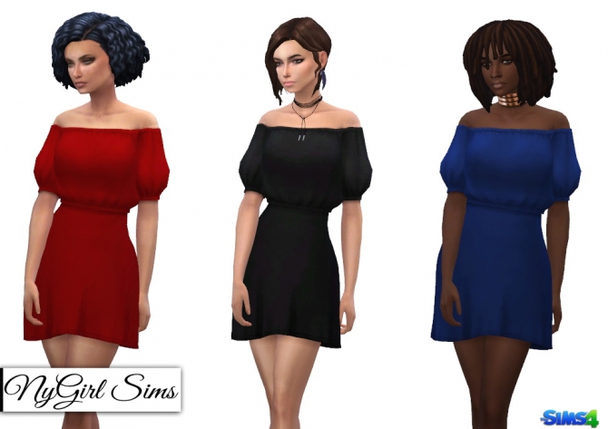 Off Shoulder Puff Sleeve Dress at NyGirl Sims » Sims 4 Updates