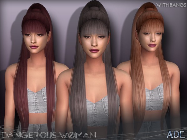 Sims 4 Dangerous Woman hair with bangs by Ade Darma at TSR