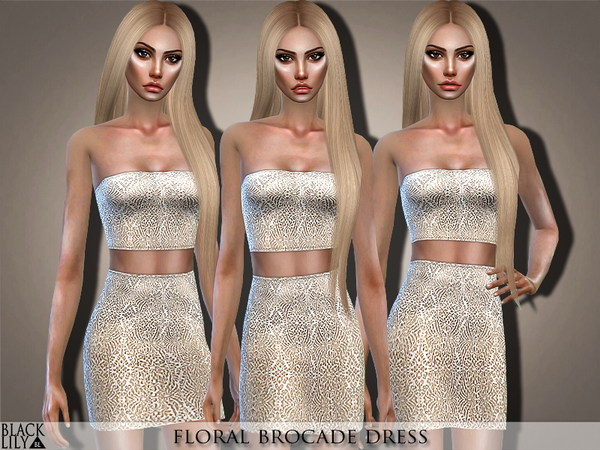 Sims 4 Floral Brocade Dress by Black Lily at TSR