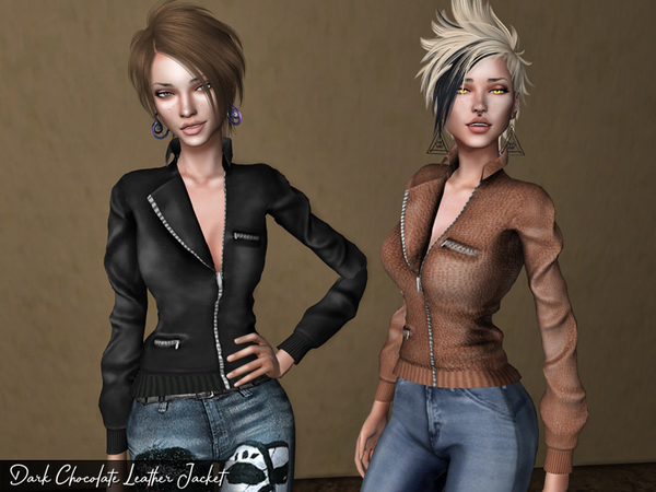 Sims 4 Dark Chocolate Leather Jacket by Genius666 at TSR