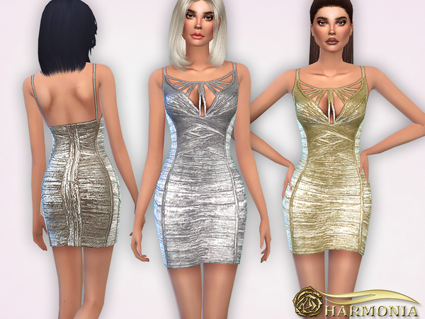 Sims 4 Cutout Metallic Bandage Mini Dress by Harmonia at TSR