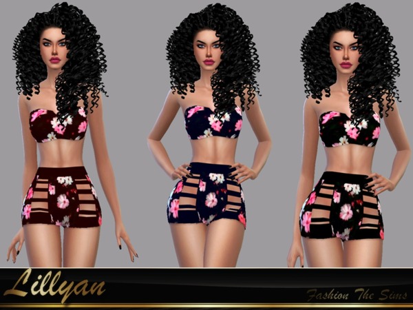 Sims 4 Floral Cassandra Set top and short by LYLLYAN at TSR