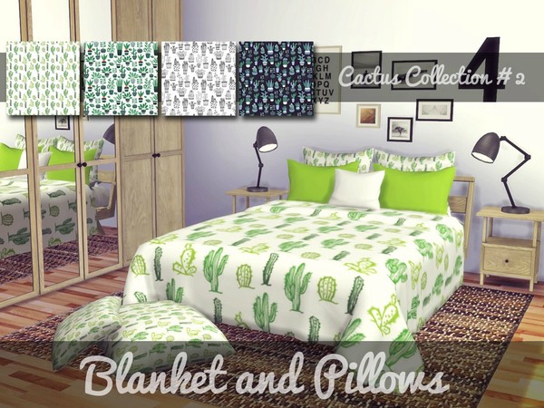 Sims 4 Cactus Blanket and Pillows by Sooky at TSR