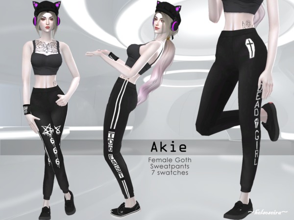 Sims 4 AKIE Goth Sweatpants by Helsoseira at TSR