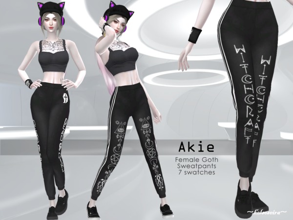 Sims 4 AKIE Goth Sweatpants by Helsoseira at TSR