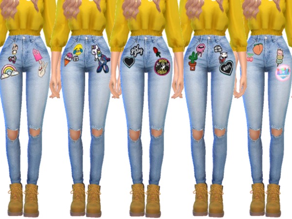 Sims 4 Kawaii Patched Jeans 2 by Wicked Kittie at TSR