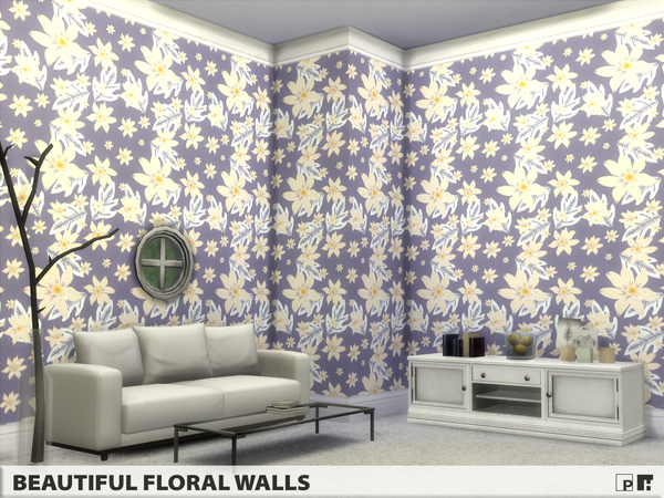 Sims 4 Beautiful Floral Walls by Pinkfizzzzz at TSR